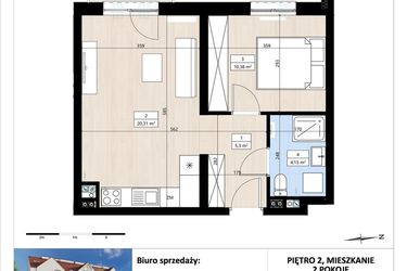 Rzut - Mieszkanie na sprzedaż 2 pokoje o powierzchni 40,16 m² - numer B4/2/25 w Montano bud. B4