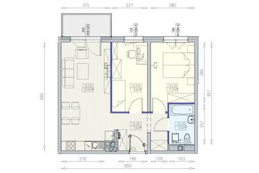 Rzut - Mieszkanie na sprzedaż 3 pokoje o powierzchni 54,49 m² - numer K1 1/6/3/3a w Południk 17 - budynek K1