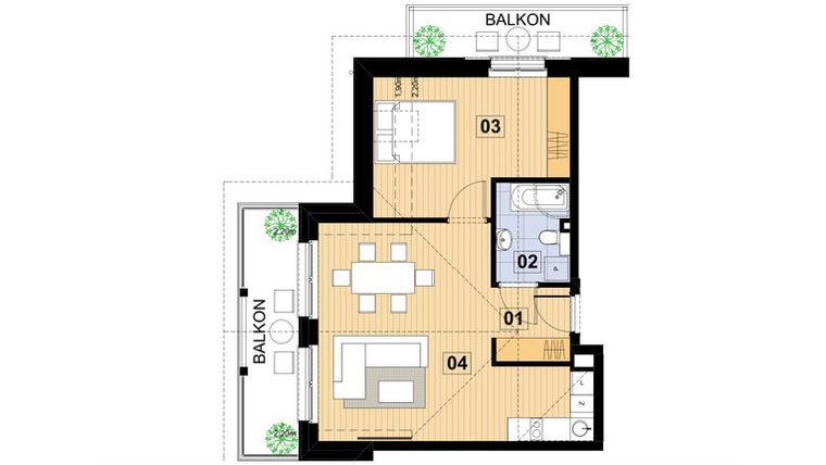 Rzut - Mieszkanie na sprzedaż 2 pokoje o powierzchni 51,3 m² - numer L30 w Green Park Resort III