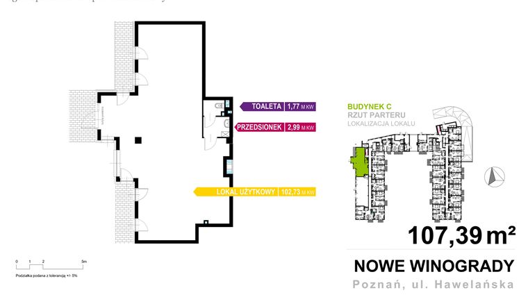 Rzut - Lokal użytkowy na sprzedaż 1 pokój o powierzchni 107,39 m² - numer C.LU.01 w Nowe Winogrady