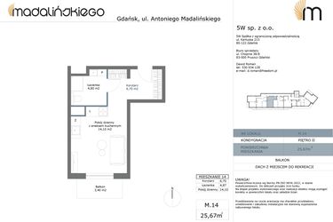 Rzut - Mieszkanie na sprzedaż 1 pokój o powierzchni 25,67 m² - numer M14 w Madalińskiego