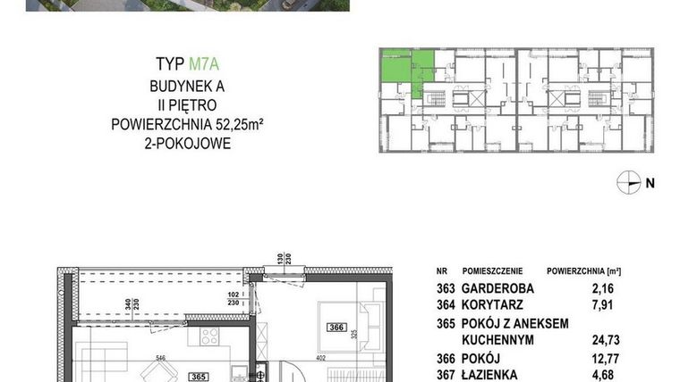 Rzut - Mieszkanie na sprzedaż 2 pokoje o powierzchni 52,25 m² - numer M7A.P3 w Apartamenty Żorska