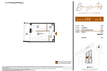 Rzut - Mieszkanie na sprzedaż 1 pokój o powierzchni 29,45 m² - numer AP.1.13 w Baysuites