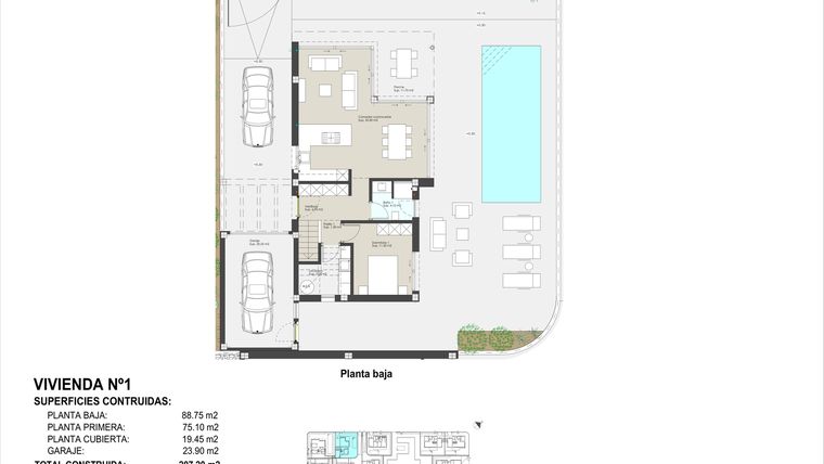 Rzut - Dom na sprzedaż 4 pokoje o powierzchni 197,25 m² - numer 1 w Willa w Pilar de la Horadada - 82840397
