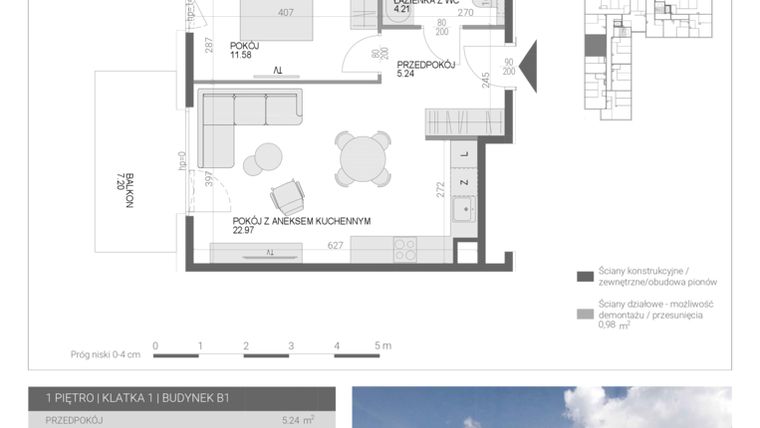 Rzut - Mieszkanie na sprzedaż 2 pokoje o powierzchni 44 m² - numer M15 w Modern House II