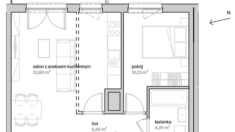 Rzut - Mieszkanie na sprzedaż 2 pokoje o powierzchni 43,72 m² - numer A.01.007 w Unii Lubelskiej Vita