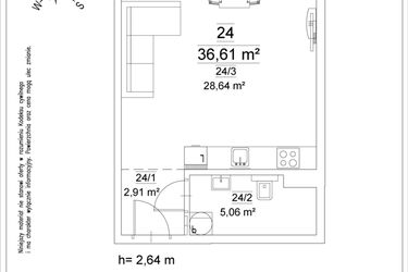Rzut - Mieszkanie na sprzedaż 1 pokój o powierzchni 36,61 m² - numer 24 w Osiedle Teatralne 19