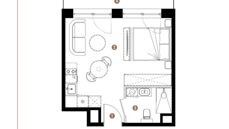 Rzut - Mieszkanie na sprzedaż 1 pokój o powierzchni 27,41 m² - numer F.B.06.151 w Apartamenty Reytana bud. F