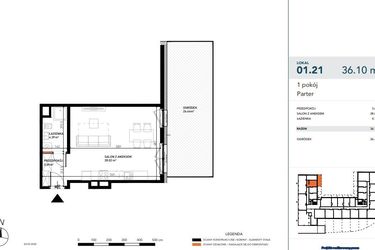Rzut - Mieszkanie na sprzedaż 1 pokój o powierzchni 35,96 m² - numer 01.21 w Czysta 4