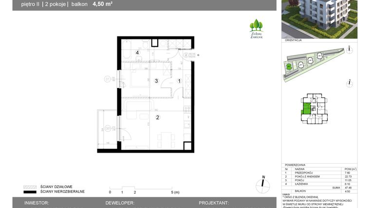 Rzut - Mieszkanie na sprzedaż 2 pokoje o powierzchni 47,48 m² - numer 13G.13 w Zielone Zamienie X