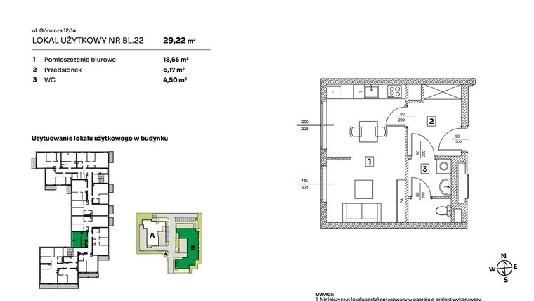 Rzut - Mieszkanie na sprzedaż 1 pokój o powierzchni 29,22 m² - numer BL.22 w Parkove Love - apartamenty inwestycyjne