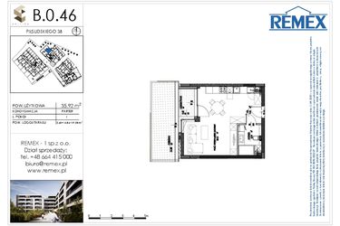 Rzut - Mieszkanie na sprzedaż 1 pokój o powierzchni 35,92 m² - numer B.0.46 w Osiedle BALTICA