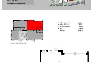 Rzut - Lokal użytkowy na sprzedaż 1 pokój o powierzchni 61,89 m² - numer Z5_U3 w Osiedle Malarska etap IV