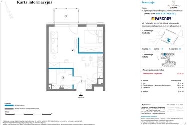 Rzut - Mieszkanie na sprzedaż 1 pokój o powierzchni 37,26 m² - numer 33 w Daszyńskiego Square etap 2