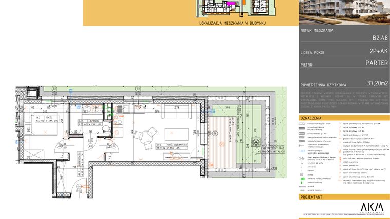 Rzut - Mieszkanie na sprzedaż 2 pokoje o powierzchni 37,2 m² - numer B2.48 w Nova Daliova