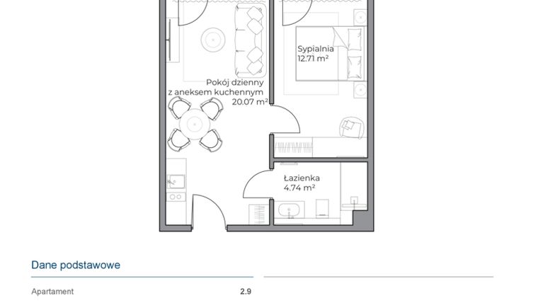 Rzut - Mieszkanie na sprzedaż 2 pokoje o powierzchni 37,59 m² - numer B.2.9 w Anchoria Holiday