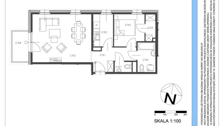 Rzut - Mieszkanie na sprzedaż 2 pokoje o powierzchni 53,66 m² - numer B.19 w Osiedle Telimeny etap III