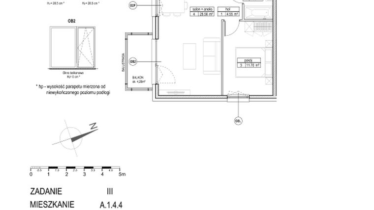 Rzut - Mieszkanie na sprzedaż 2 pokoje o powierzchni 49,14 m² - numer A.1.4.4 w Atut III