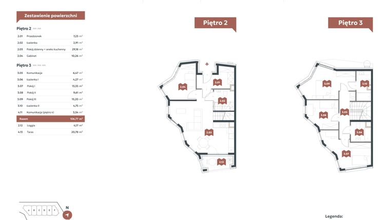 Rzut - Mieszkanie na sprzedaż 5 pokoi o powierzchni 106,65 m² - numer G2 w Familook