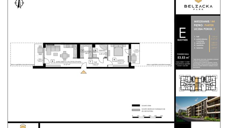 Rzut - Mieszkanie na sprzedaż 2 pokoje o powierzchni 53,53 m² - numer E.144 w Belzacka Park etap III