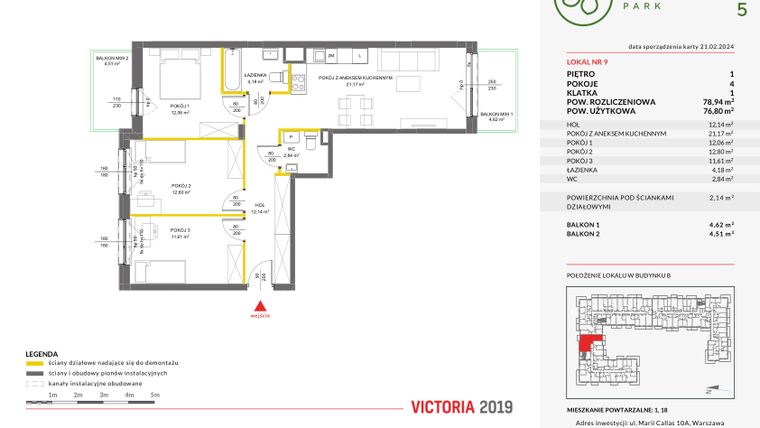 Rzut - Mieszkanie na sprzedaż 4 pokoje o powierzchni 78,82 m² - numer 9 w Olchowy Park V
