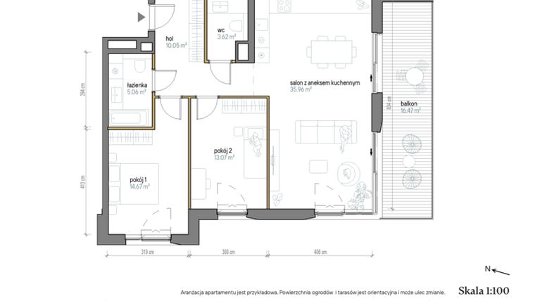 Rzut - Mieszkanie na sprzedaż 3 pokoje o powierzchni 82,43 m² - numer A/0/3 w Kopernika 71