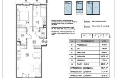 Rzut - Mieszkanie na sprzedaż 3 pokoje o powierzchni 59,01 m² - numer A.1.5 w #NaSwoim2