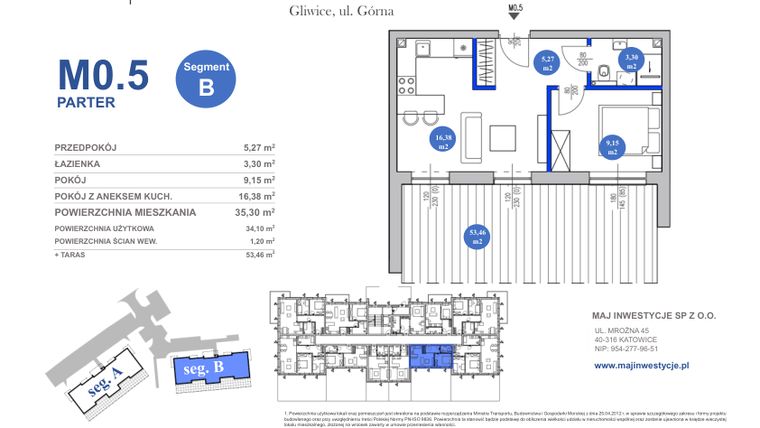 Rzut - Mieszkanie na sprzedaż 2 pokoje o powierzchni 34,1 m² - numer M0.5 w Osiedle Majowe 2.0