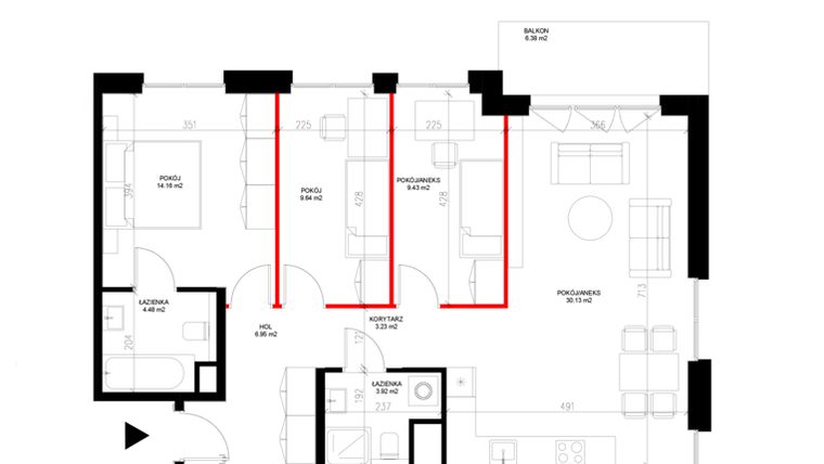 Rzut - Mieszkanie na sprzedaż 4 pokoje o powierzchni 81,94 m² - numer E.5.6 w INSPIRE ETAP IV – bud. E