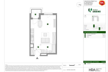 Rzut - Mieszkanie na sprzedaż 1 pokój o powierzchni 34,23 m² - numer 1.3.C.46 w Osiedle Urbino