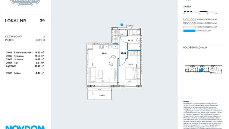 Rzut - Mieszkanie na sprzedaż 2 pokoje o powierzchni 41,47 m² - numer 39 w Stacja Grodzisk