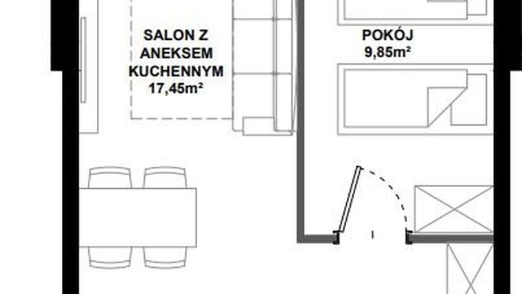 Rzut - Mieszkanie na sprzedaż 2 pokoje o powierzchni 39,21 m² - numer B/101 w Apartamenty Bałtyk