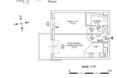 Rzut - Mieszkanie na sprzedaż 2 pokoje o powierzchni 36,68 m² - numer M45 w Osiedle Mała Dziesiąta etap II