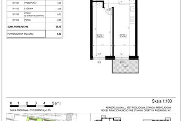 Rzut - Mieszkanie na sprzedaż 2 pokoje o powierzchni 39,12 m² - numer B-1-15 w Zamieszkaj na Rudawskiej 5