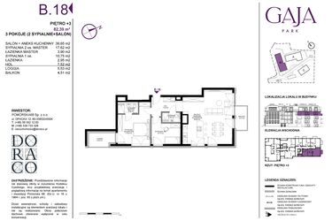 Rzut - Mieszkanie na sprzedaż 3 pokoje o powierzchni 82,39 m² - numer B.18 w Gaja Park