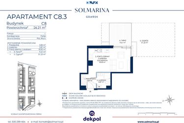 Rzut - Mieszkanie na sprzedaż 1 pokój o powierzchni 26,21 m² - numer C8.3 w Sol Marina etap III