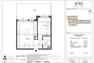 Rzut - Mieszkanie na sprzedaż 2 pokoje o powierzchni 45,62 m² - numer 48 w Aura Mokotów II