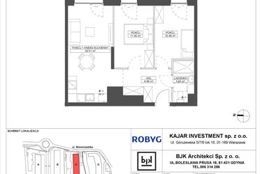 Rzut - Mieszkanie na sprzedaż 3 pokoje o powierzchni 53,18 m² - numer C.0M03 w Foresteria