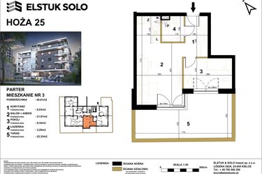 Rzut - Lokal użytkowy na sprzedaż 2 pokoje o powierzchni 40,61 m² - numer 3 w Hoża 25