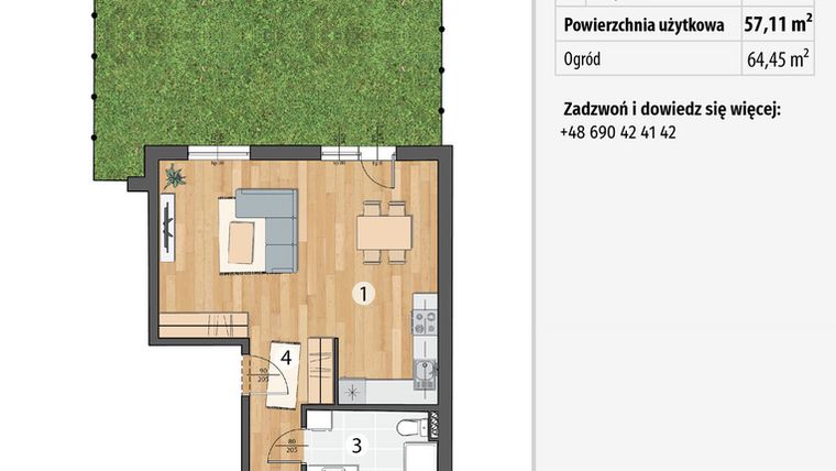 Rzut - Mieszkanie na sprzedaż 2 pokoje o powierzchni 57,11 m² - numer G3-03 w Smolec pod Wrocławem Dobry Deweloper Milo