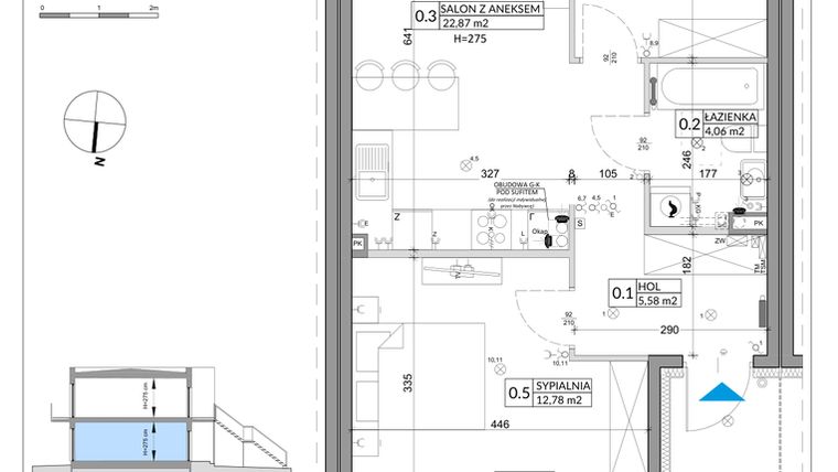 Rzut - Mieszkanie na sprzedaż 3 pokoje o powierzchni 57,39 m² - numer 63A w Osiedle Młodych etap X