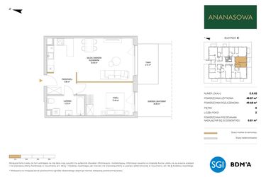Rzut - Mieszkanie na sprzedaż 2 pokoje o powierzchni 49,68 m² - numer E.0.02 w Ananasowa