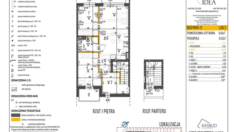Rzut - Mieszkanie na sprzedaż 3 pokoje o powierzchni 61,45 m² - numer 12-L2 w Osiedle Idea etap I