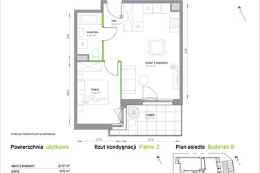 Rzut - Mieszkanie na sprzedaż 2 pokoje o powierzchni 43 m² - numer B/2/11 w Krakowska Vita