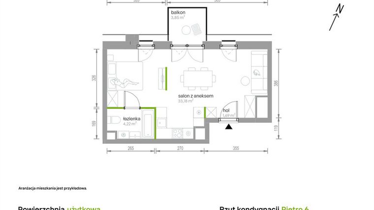 Rzut - Mieszkanie na sprzedaż 1 pokój o powierzchni 39,09 m² - numer 6/A/09 w Kijowska Vita
