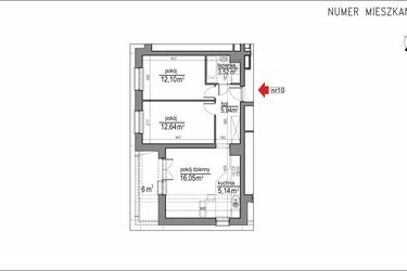 Rzut - Mieszkanie na sprzedaż 3 pokoje o powierzchni 55,39 m² - numer 1m.10 w Osiedle Rytm