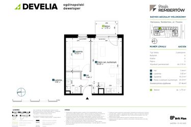 Rzut - Mieszkanie na sprzedaż 2 pokoje o powierzchni 37,96 m² - numer AA0306 w Stacja Rembertów