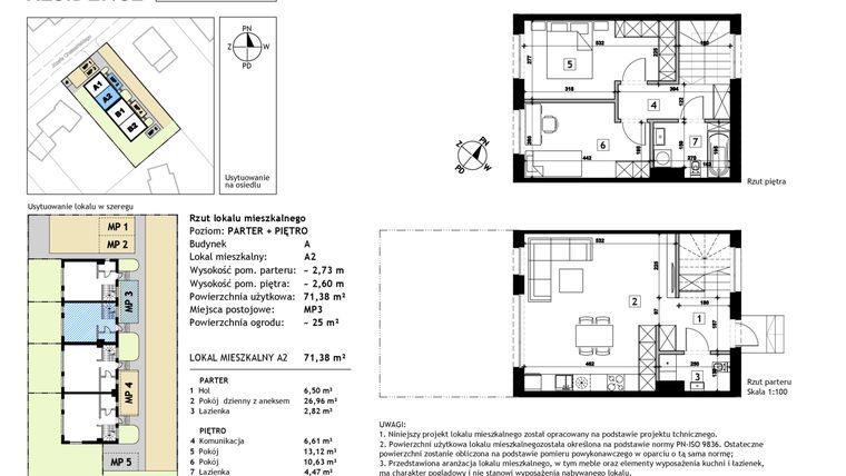 Rzut - Mieszkanie na sprzedaż 3 pokoje o powierzchni 71,38 m² - numer A2 w Nowosolna Residence