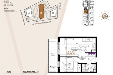 Rzut - Mieszkanie na sprzedaż 2 pokoje o powierzchni 39,25 m² - numer B.1.13 w Vanda Park