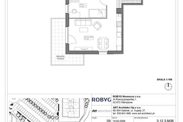 Rzut - Mieszkanie na sprzedaż 3 pokoje o powierzchni 60,62 m² - numer 3.12.3M06 w Szumilas bud. 3.11 - 3.15